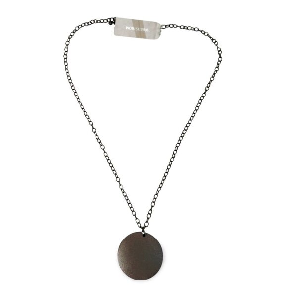 Bold Nordstrom Gunmetal Tone Heavy 2" Round Disc Pendant Necklace JW1537 - Picture 4 of 5